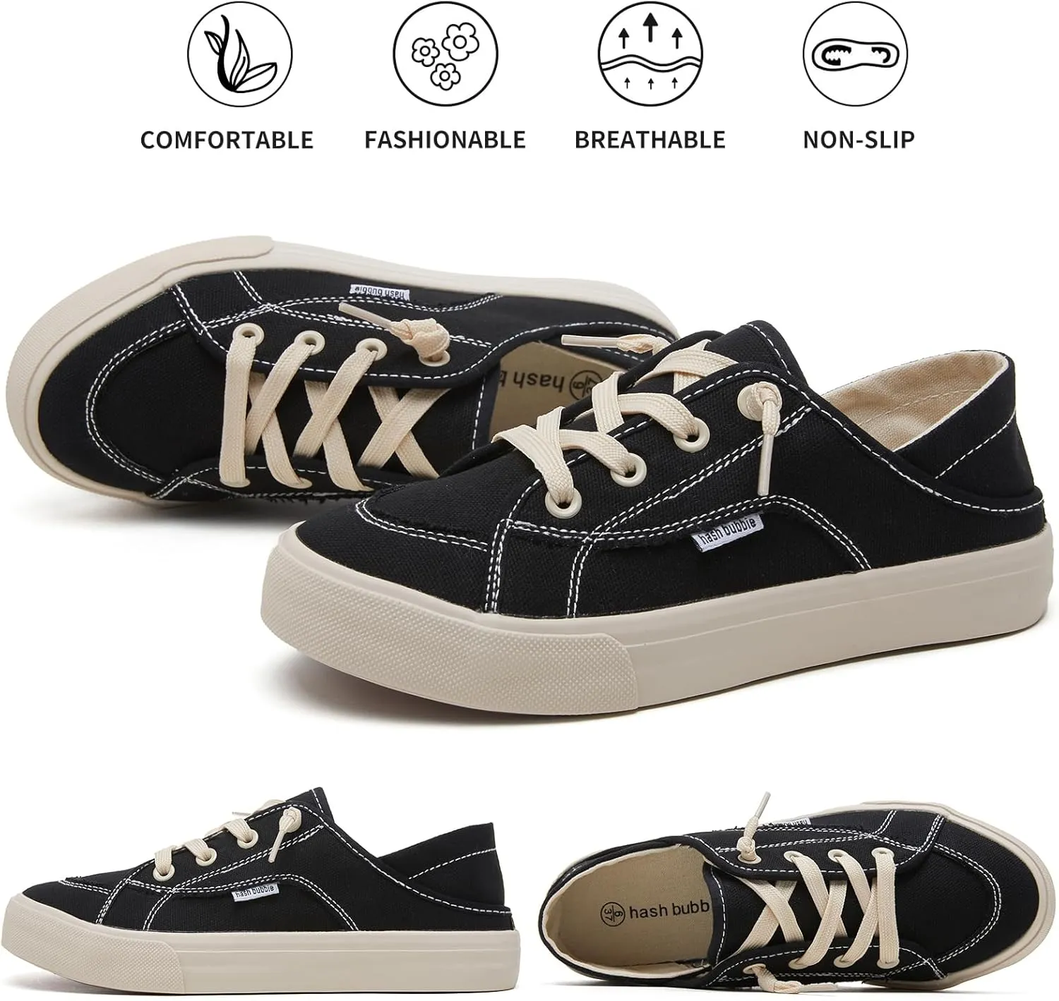 hash bubbie Women's Slip on Shoes Canvas Shoes Non Slip Fashion Sneakers for Women Low Top Loafers