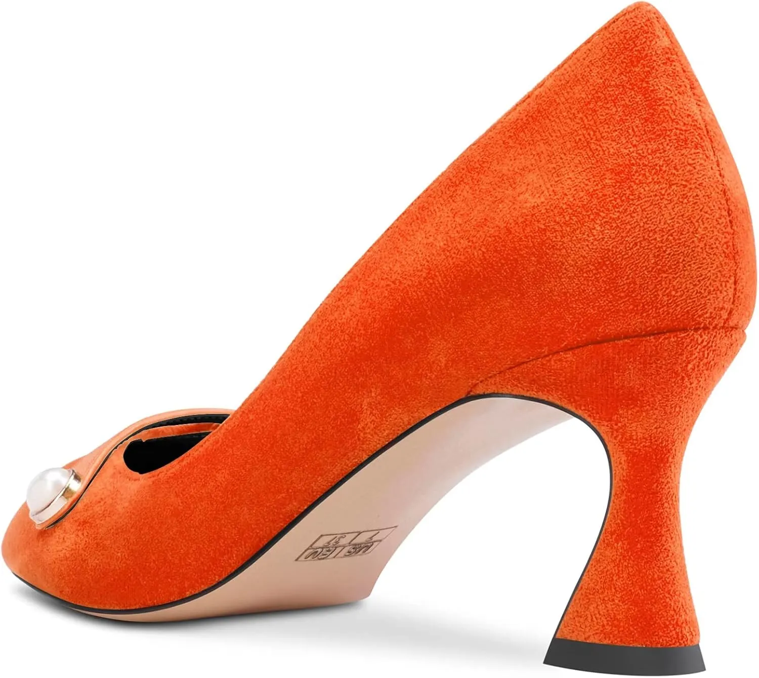 HDEUOLM Women Chunky Block Mid Heel Pointed Toe Pumps Slip-on Wedding Dress 2.6 Inches Heels