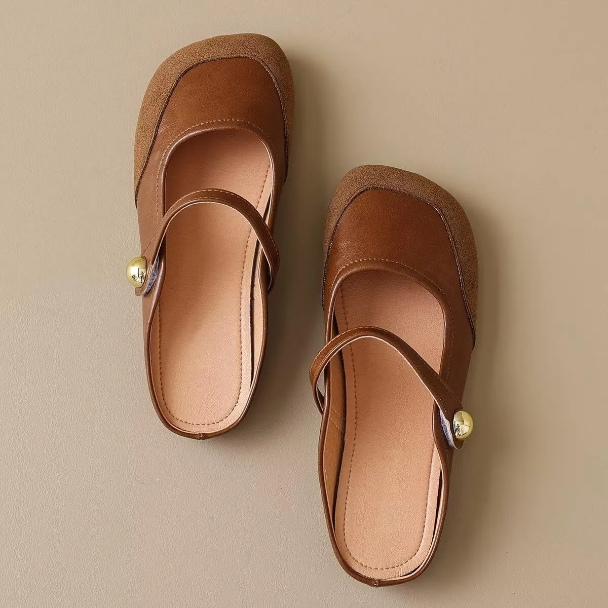 Hee grand Mules for Women Flats Square Toe Slip on Flat Slides Comfortable Suede Women Slippers Backless Loafer Shoes