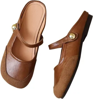 Hee grand Mules for Women Flats Square Toe Slip on Flat Slides Comfortable Suede Women Slippers Backless Loafer Shoes
