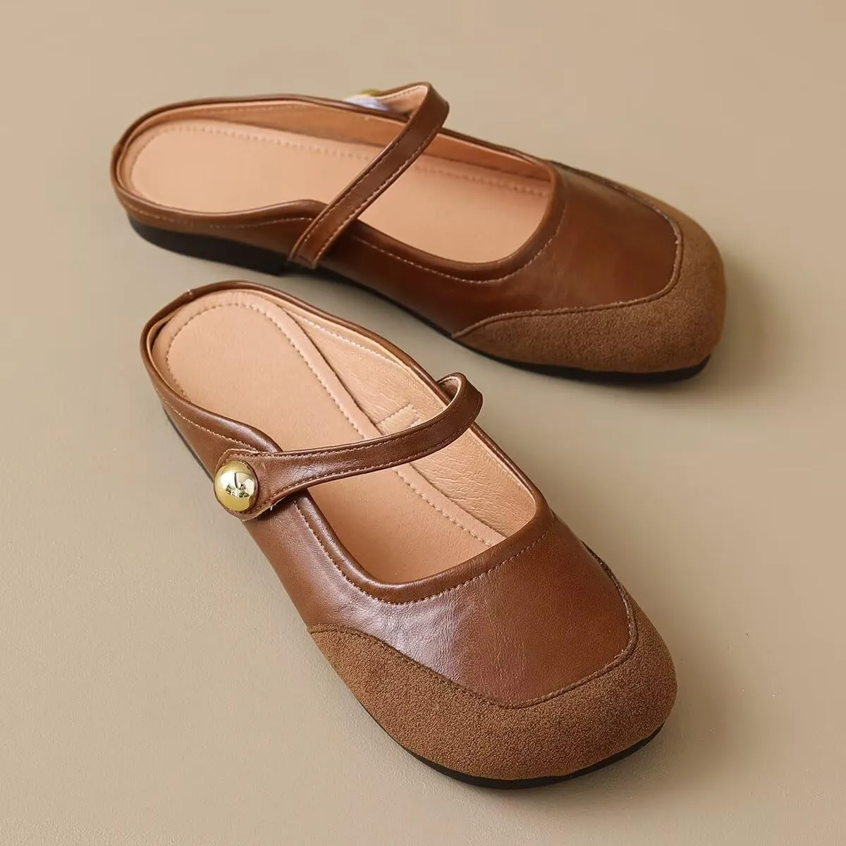Hee grand Mules for Women Flats Square Toe Slip on Flat Slides Comfortable Suede Women Slippers Backless Loafer Shoes
