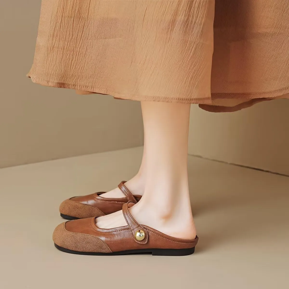 Hee grand Mules for Women Flats Square Toe Slip on Flat Slides Comfortable Suede Women Slippers Backless Loafer Shoes