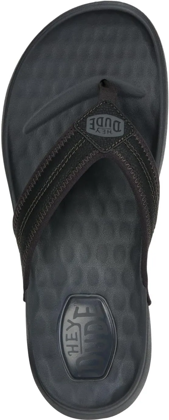 Hey Dude Men's Myers Flip Classic Black/Black | Men's Shoes | Men Slip-on Sandals | Comfortable & Light-Weight