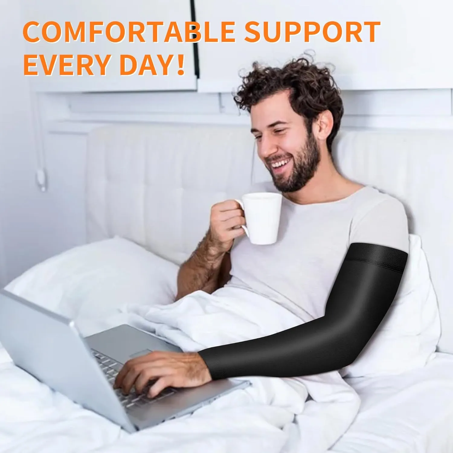 Hiball Lymphedema Medical Compression Arm Sleeve for Men Women, 20-30 mmHg Graduated Compression Full Arm Support with Silicone Band, Long Circulation Pressure Arm Brace for Arthritis, Bursitis, Edema