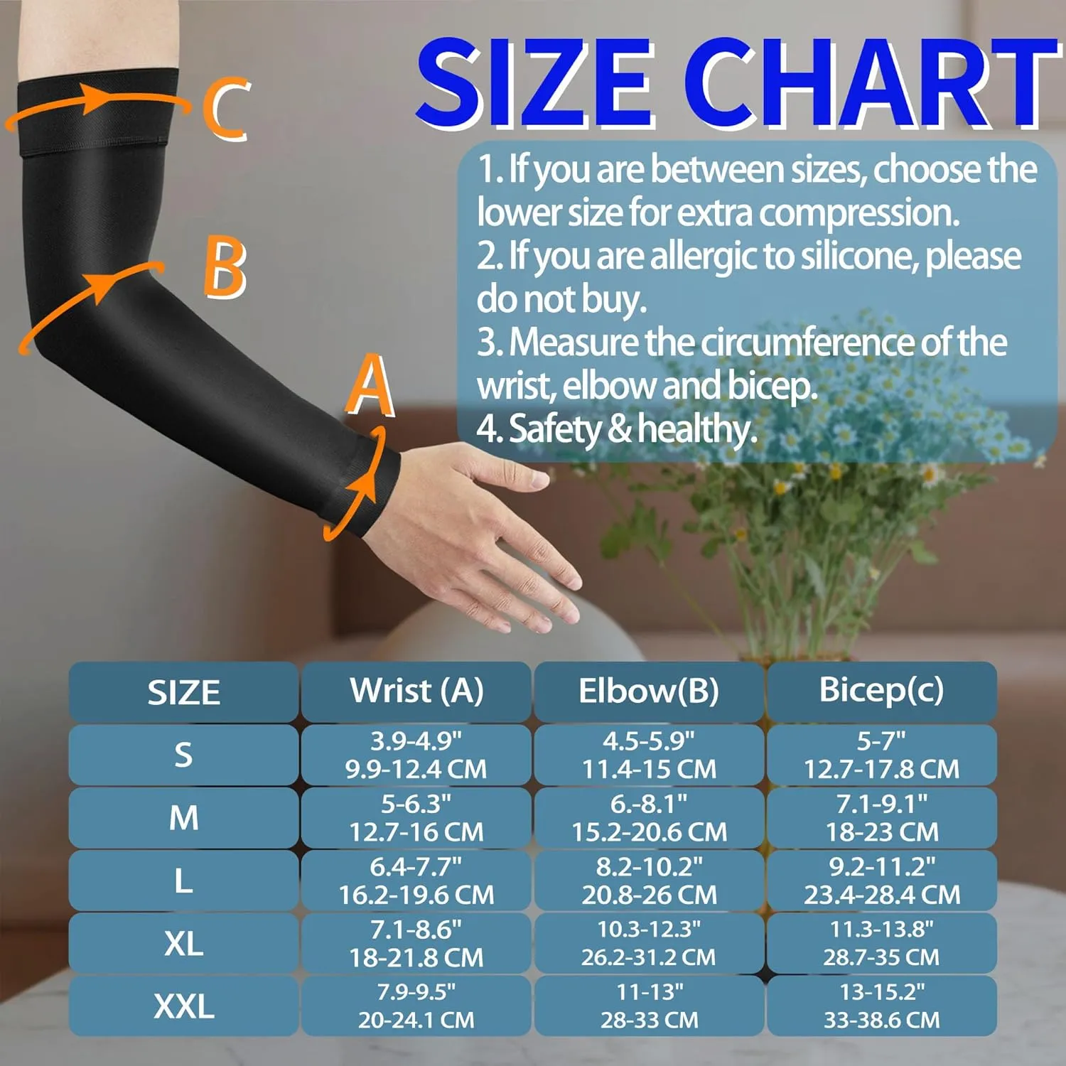 Hiball Lymphedema Medical Compression Arm Sleeve for Men Women, 20-30 mmHg Graduated Compression Full Arm Support with Silicone Band, Long Circulation Pressure Arm Brace for Arthritis, Bursitis, Edema