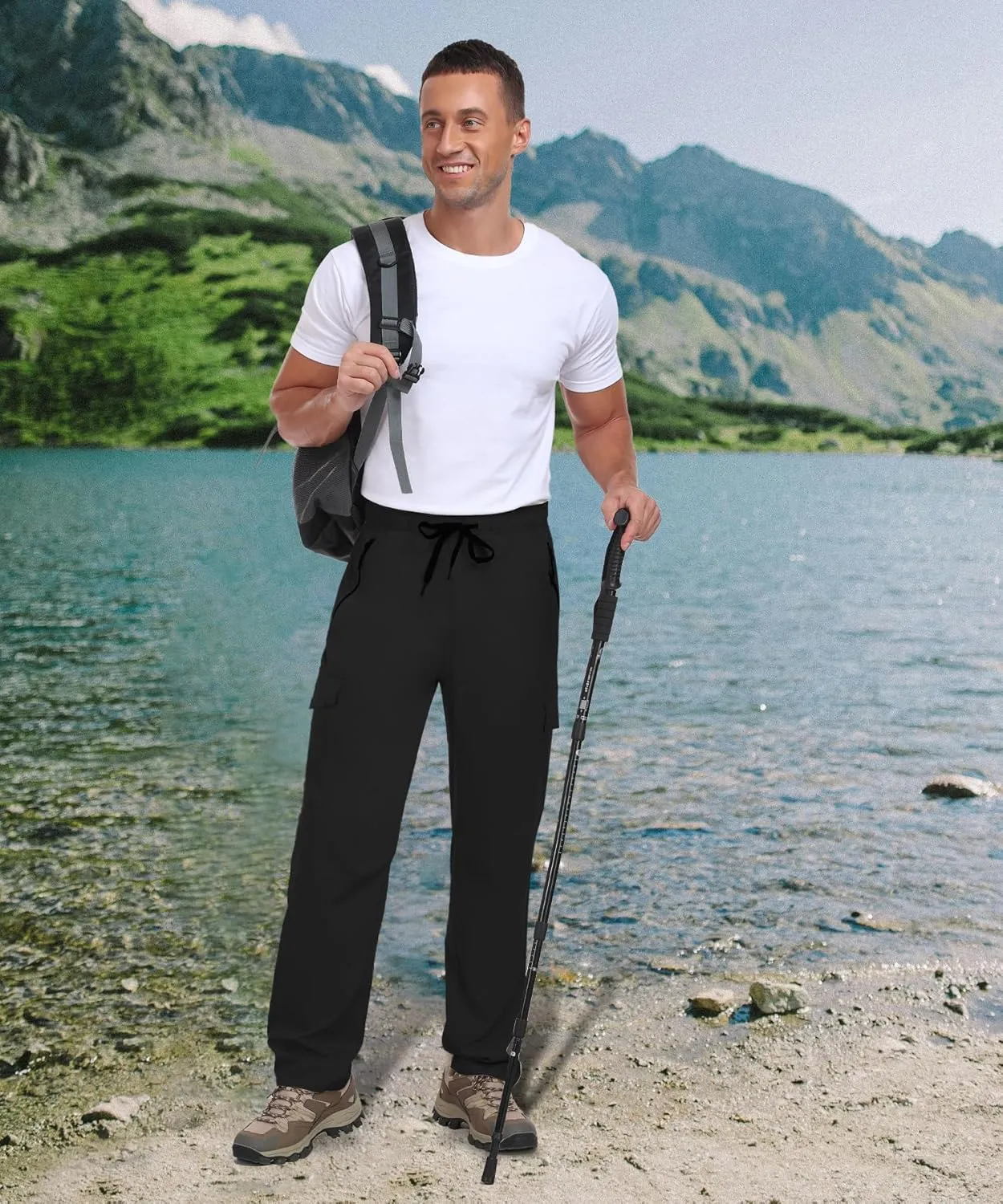 Hiking Pants Men Water Resistant Cargo Pants Lightweight Travel Pants with Zipper Pockets for Work Fishing Outdoor QYY24011