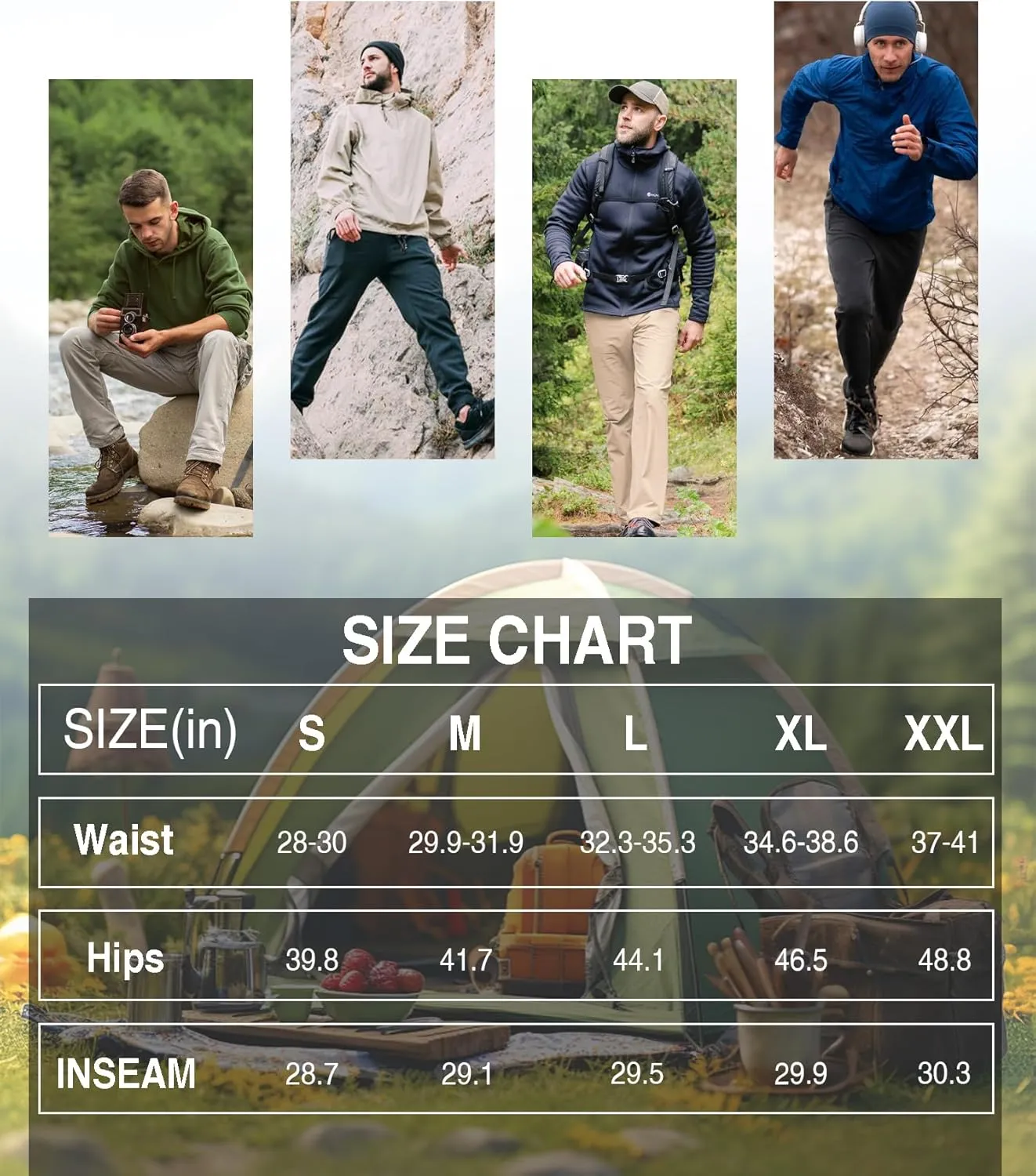 Hiking Pants Men Water Resistant Cargo Pants Lightweight Travel Pants with Zipper Pockets for Work Fishing Outdoor QYY24011