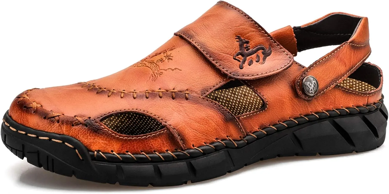 Honeystore Men's Hollow Slip-on Sandals Leather Plus Size Shoes Casual
