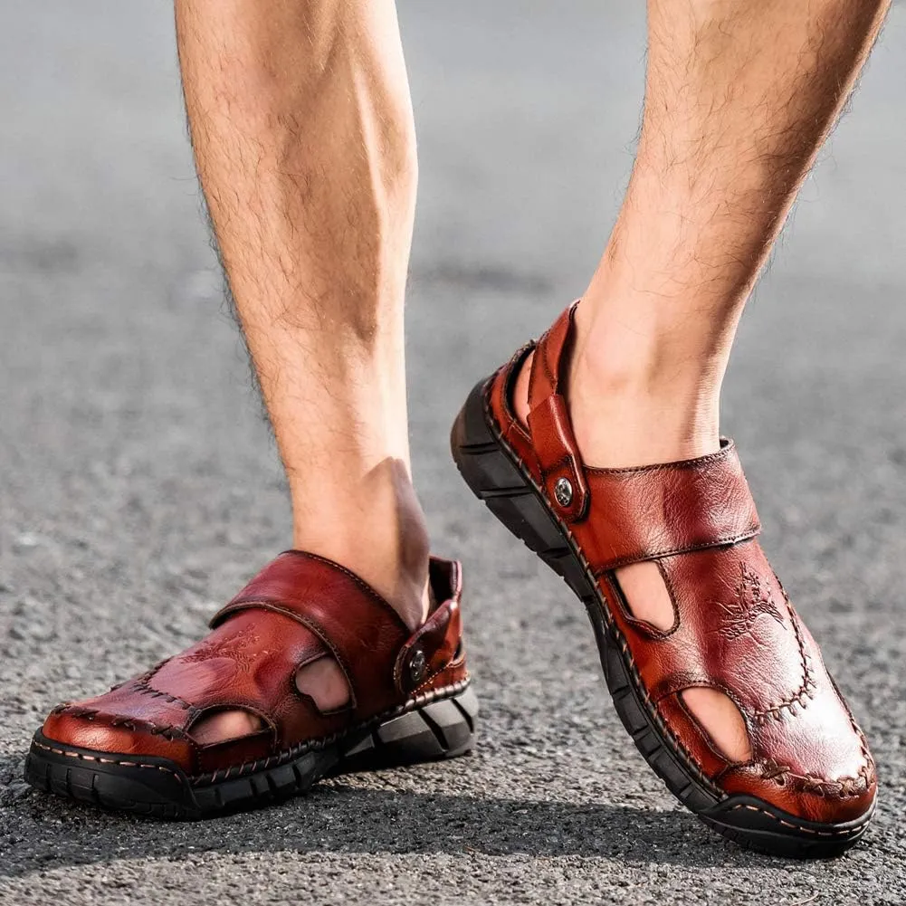 Honeystore Men's Hollow Slip-on Sandals Leather Plus Size Shoes Casual
