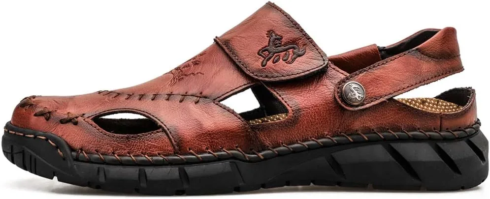 Honeystore Men's Hollow Slip-on Sandals Leather Plus Size Shoes Casual