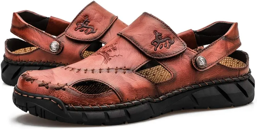 Honeystore Men's Hollow Slip-on Sandals Leather Plus Size Shoes Casual