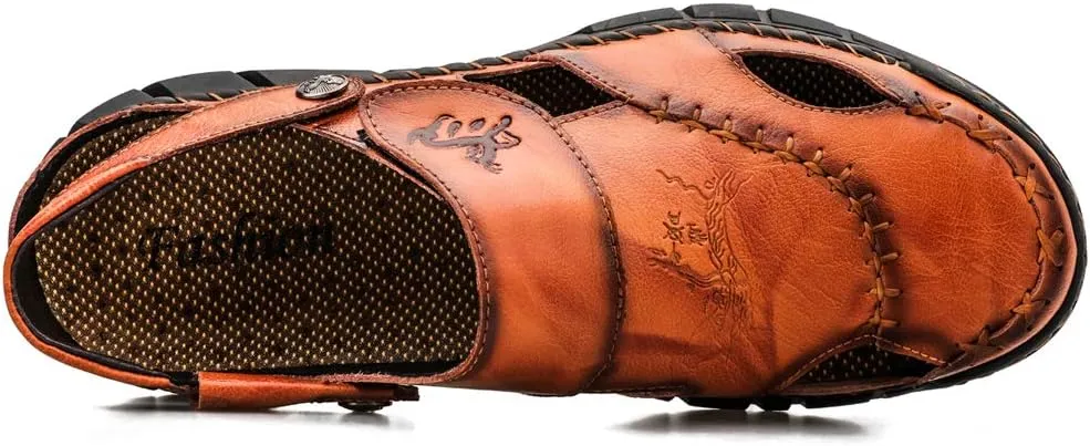 Honeystore Men's Hollow Slip-on Sandals Leather Plus Size Shoes Casual