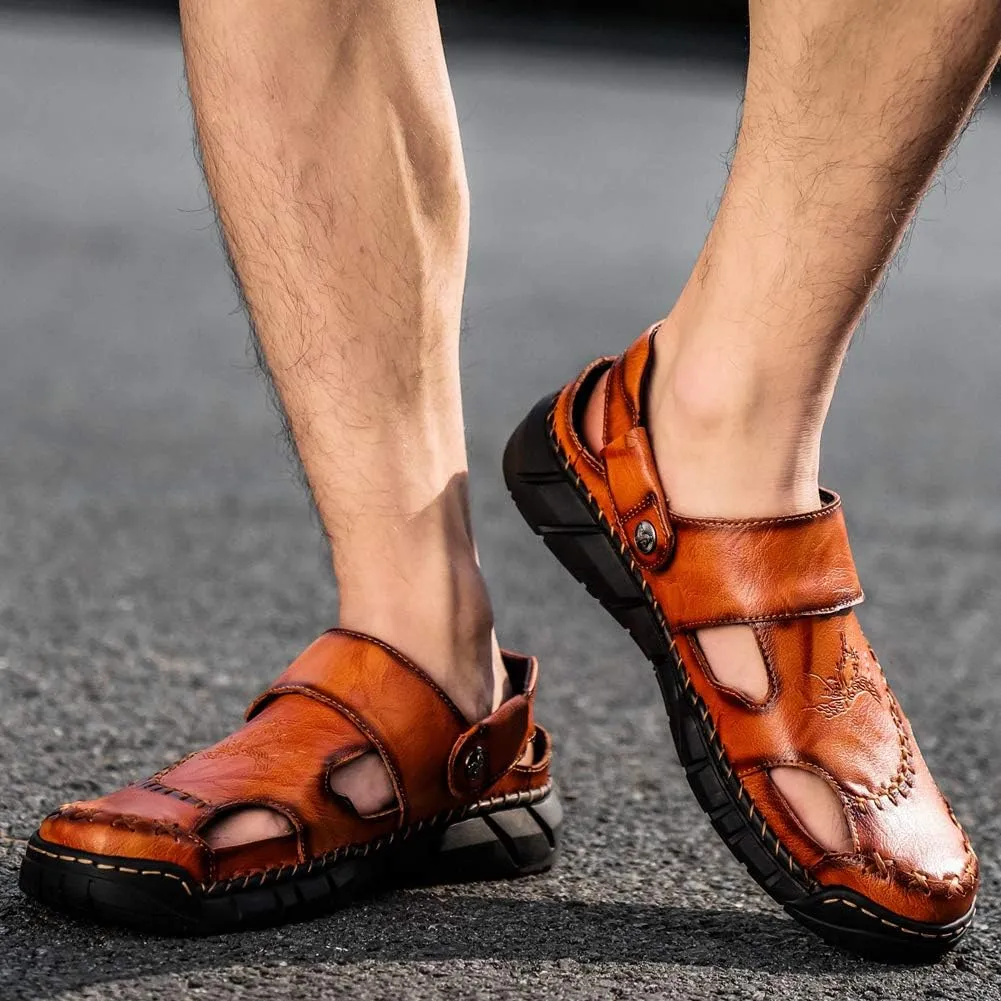 Honeystore Men's Hollow Slip-on Sandals Leather Plus Size Shoes Casual