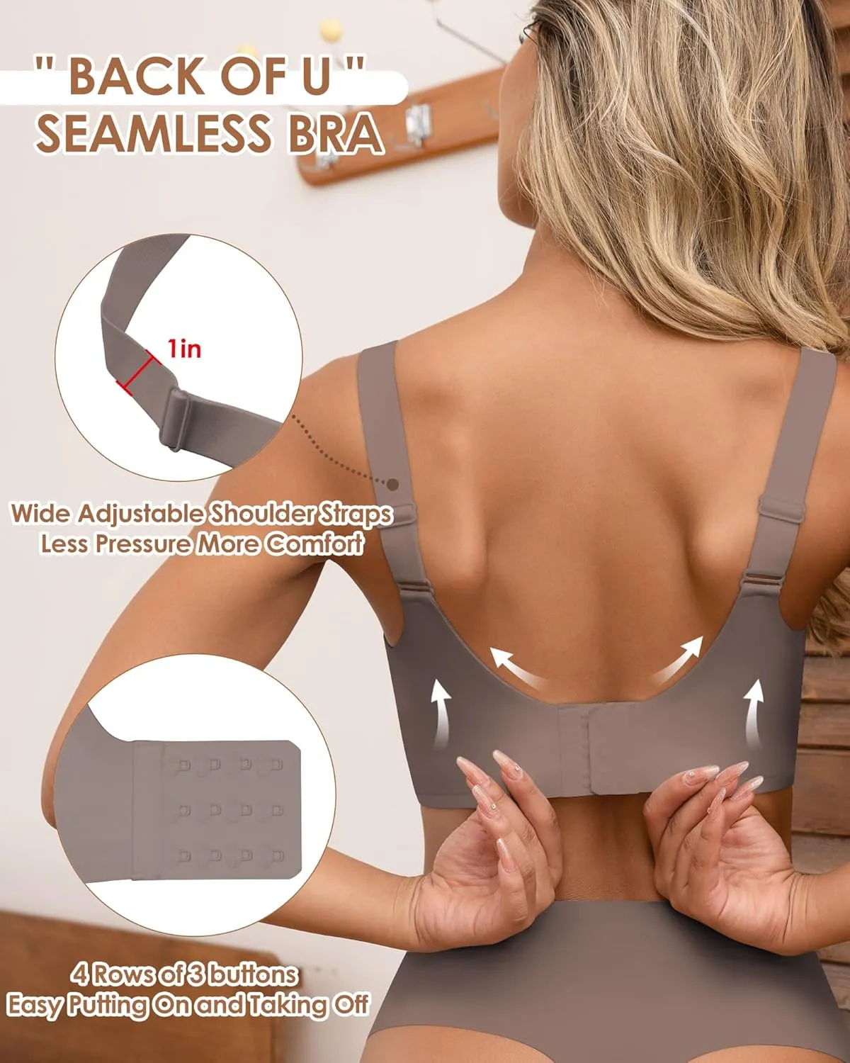 HORISUN Seamless Bras Full Coverage Wireless Push Up Bra for Women No Underwire Comfort V Neck Bralettes with Support