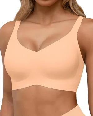 HORISUN Seamless Bras Full Coverage Wireless Push Up Bra for Women No Underwire Comfort V Neck Bralettes with Support
