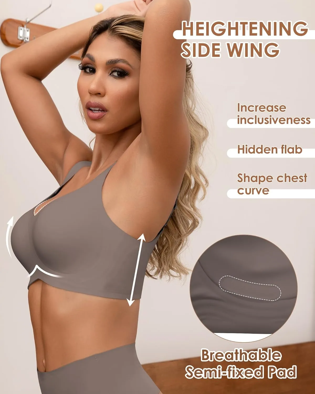 HORISUN Seamless Bras Full Coverage Wireless Push Up Bra for Women No Underwire Comfort V Neck Bralettes with Support