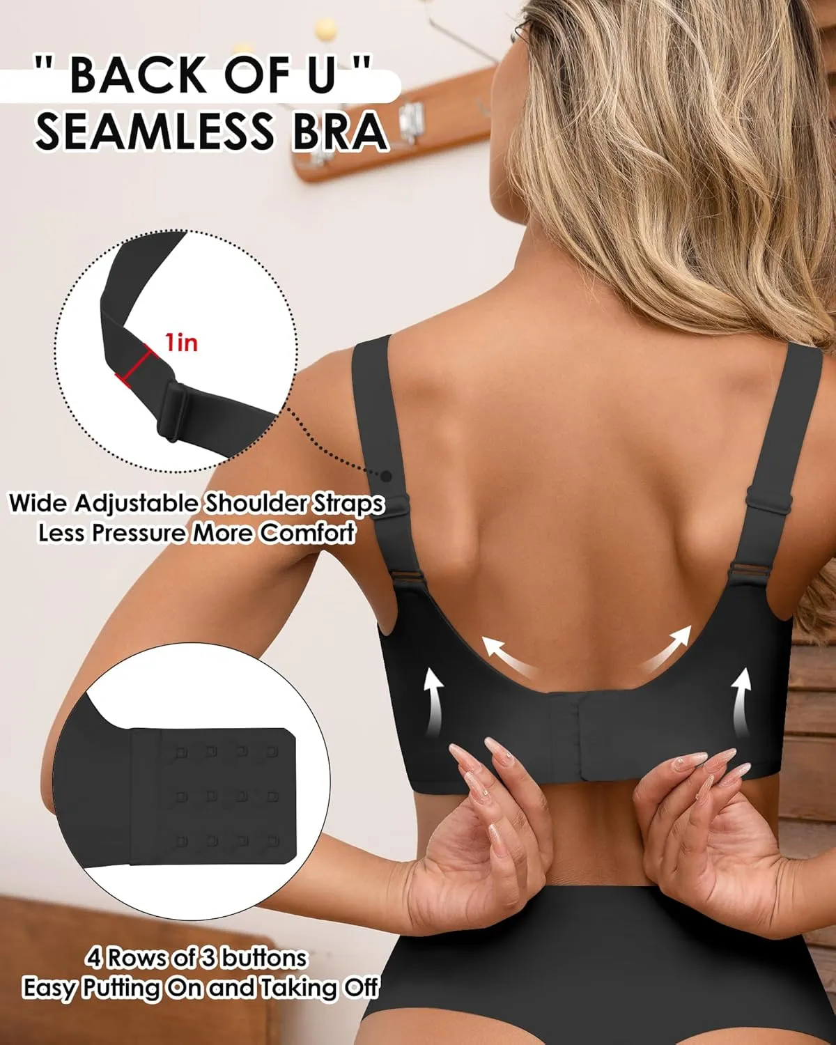 HORISUN Seamless Bras Full Coverage Wireless Push Up Bra for Women No Underwire Comfort V Neck Bralettes with Support