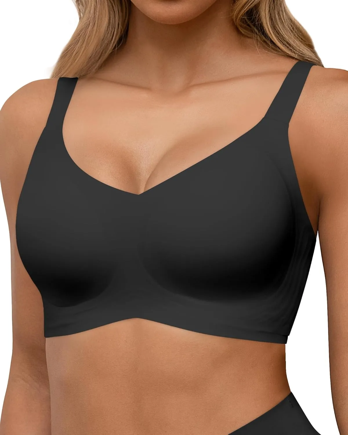 HORISUN Seamless Bras Full Coverage Wireless Push Up Bra for Women No Underwire Comfort V Neck Bralettes with Support