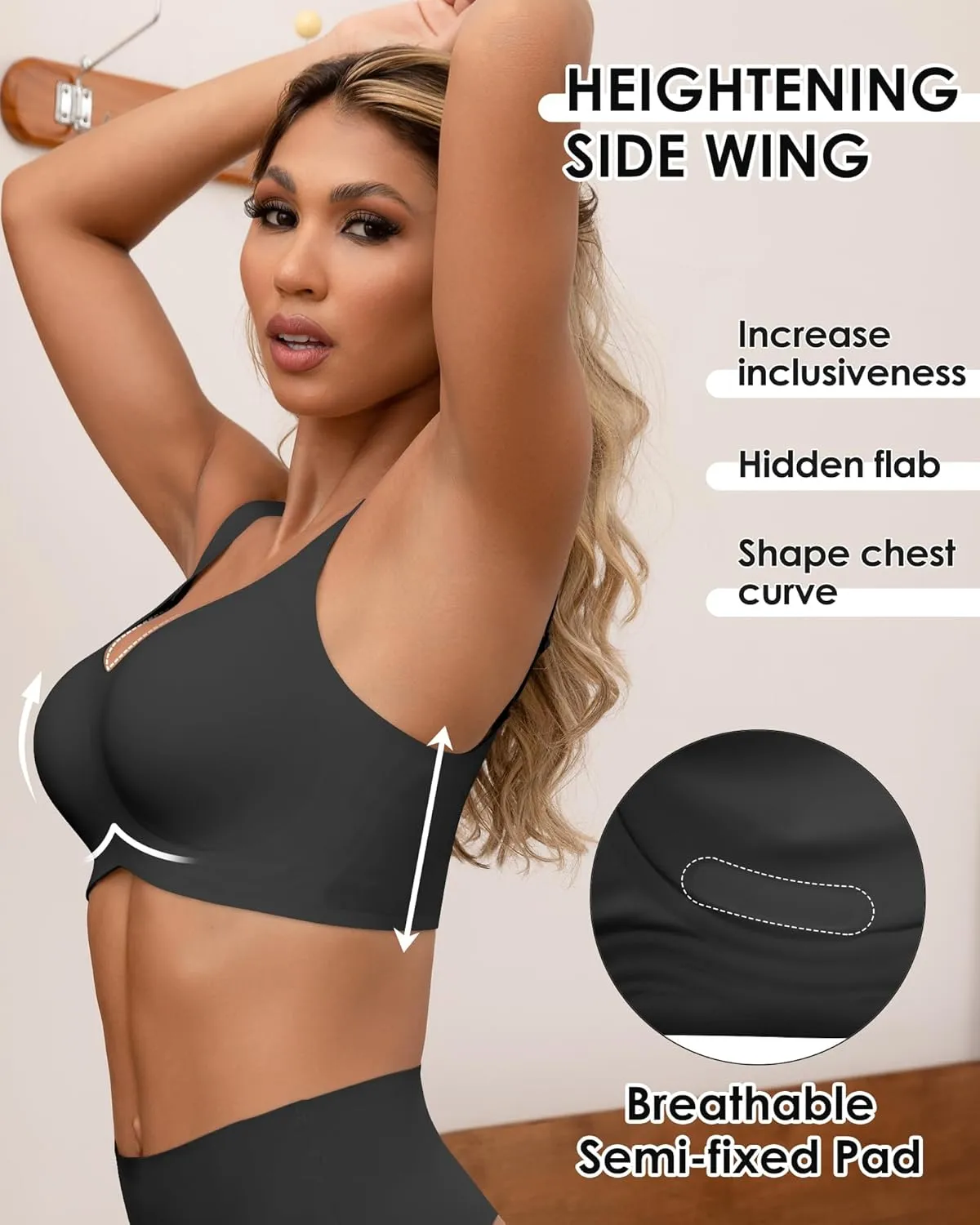 HORISUN Seamless Bras Full Coverage Wireless Push Up Bra for Women No Underwire Comfort V Neck Bralettes with Support