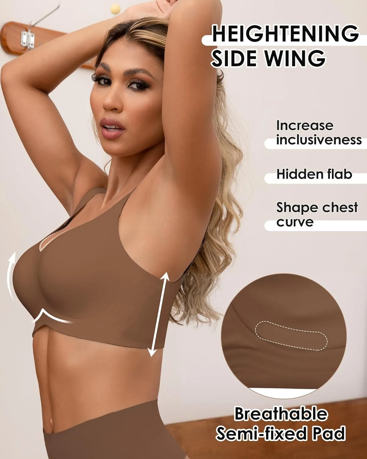 HORISUN Seamless Bras Full Coverage Wireless Push Up Bra for Women No Underwire Comfort V Neck Bralettes with Support