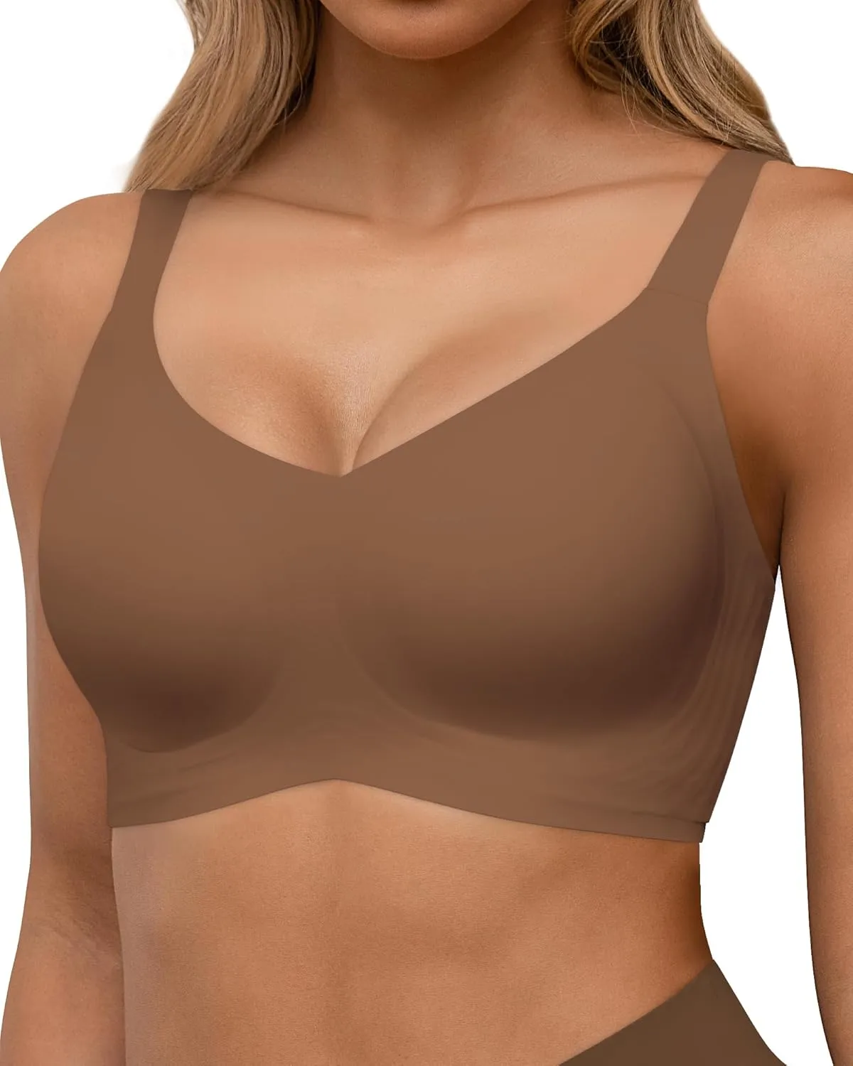 HORISUN Seamless Bras Full Coverage Wireless Push Up Bra for Women No Underwire Comfort V Neck Bralettes with Support