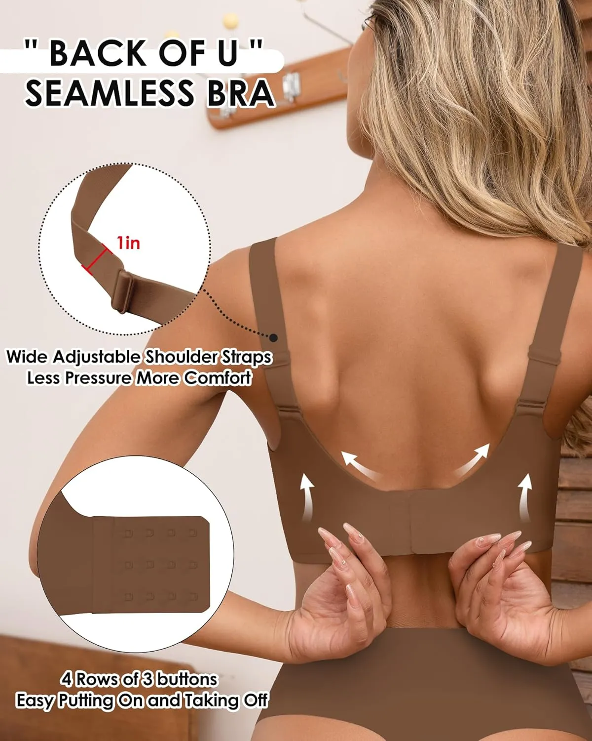 HORISUN Seamless Bras Full Coverage Wireless Push Up Bra for Women No Underwire Comfort V Neck Bralettes with Support