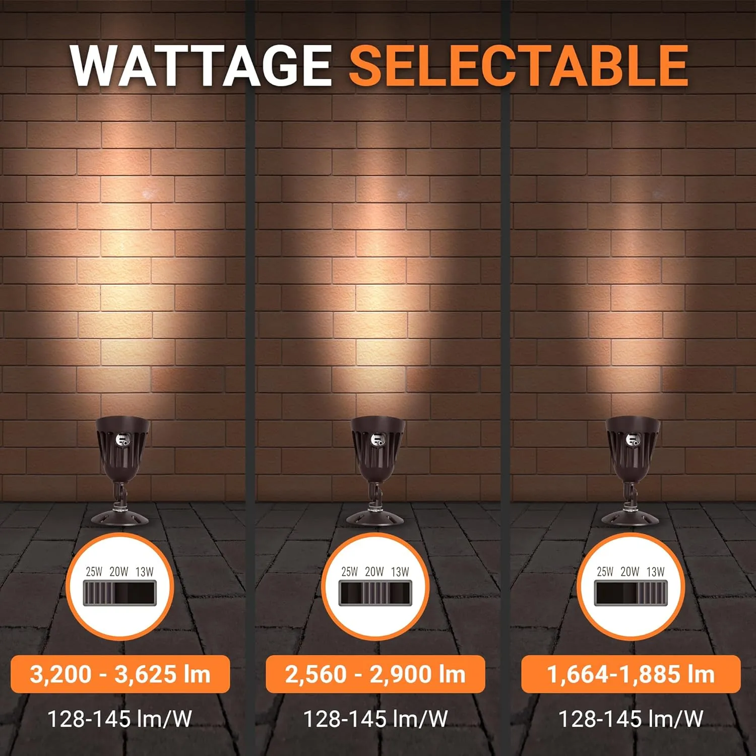HTM LIGHTING SOLUTIONS 25W/20W/13W Outdoor LED Bullet Flood Light, 120VAC, 3000K/4000K/5000K Color Selectable, Medium-Wide Beam Angle, Bronze Finish (1-Pack)