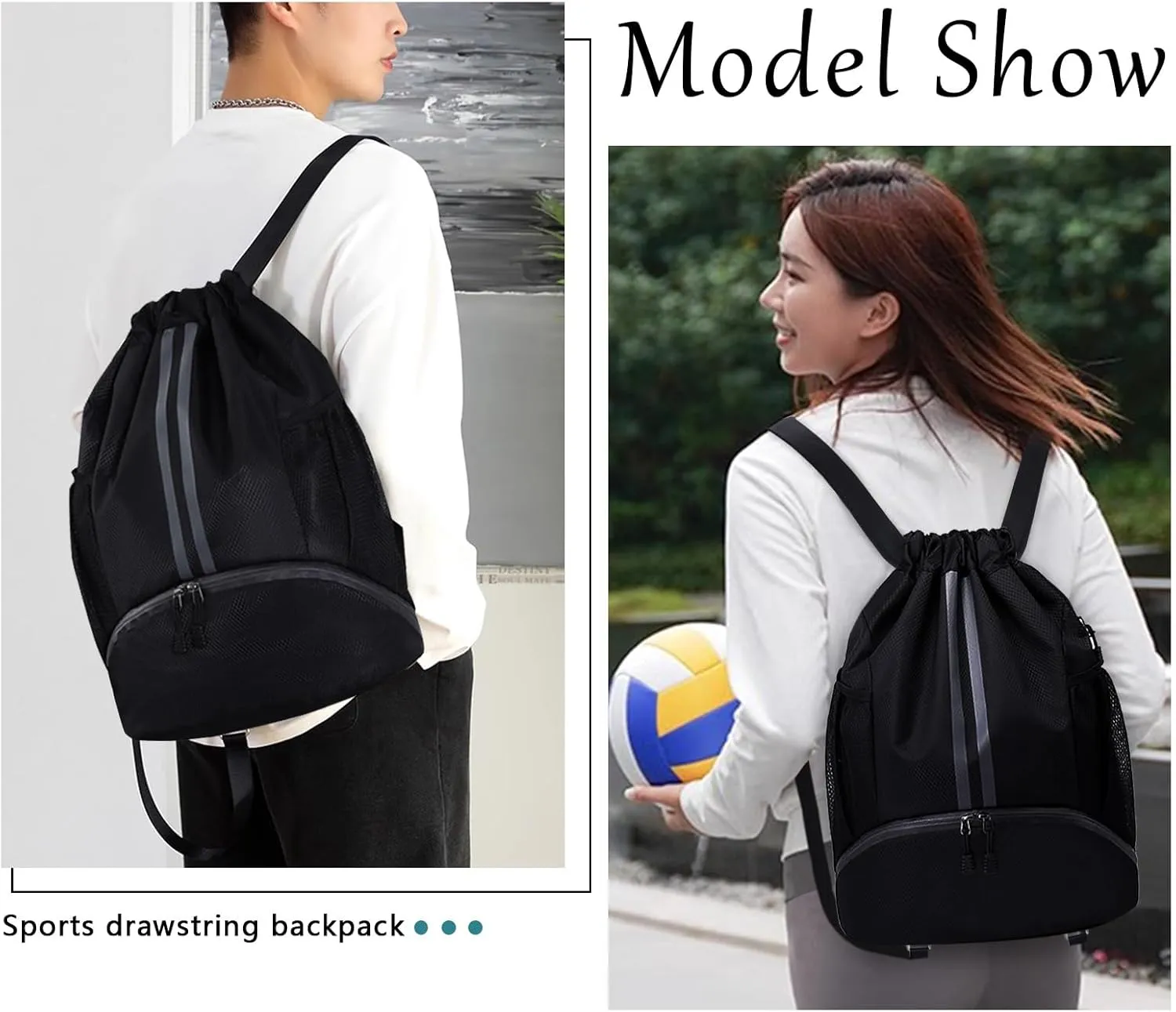 HUA ANGEL Waterproof Drawstring Backpack Lightweight Nylon Gym Bag with Shoe Compartment for Travel Swimming Sports Outdoor