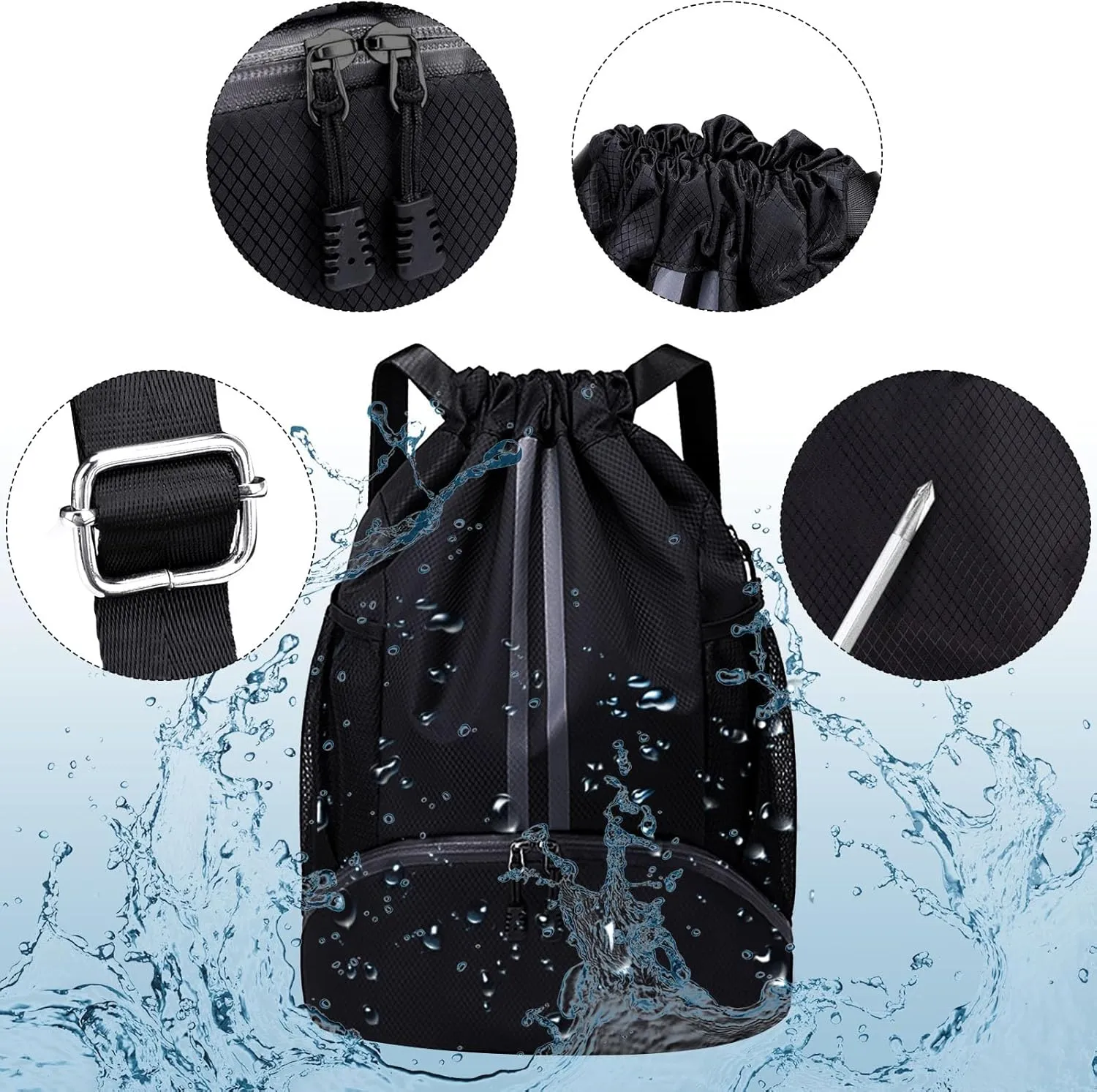HUA ANGEL Waterproof Drawstring Backpack Lightweight Nylon Gym Bag with Shoe Compartment for Travel Swimming Sports Outdoor