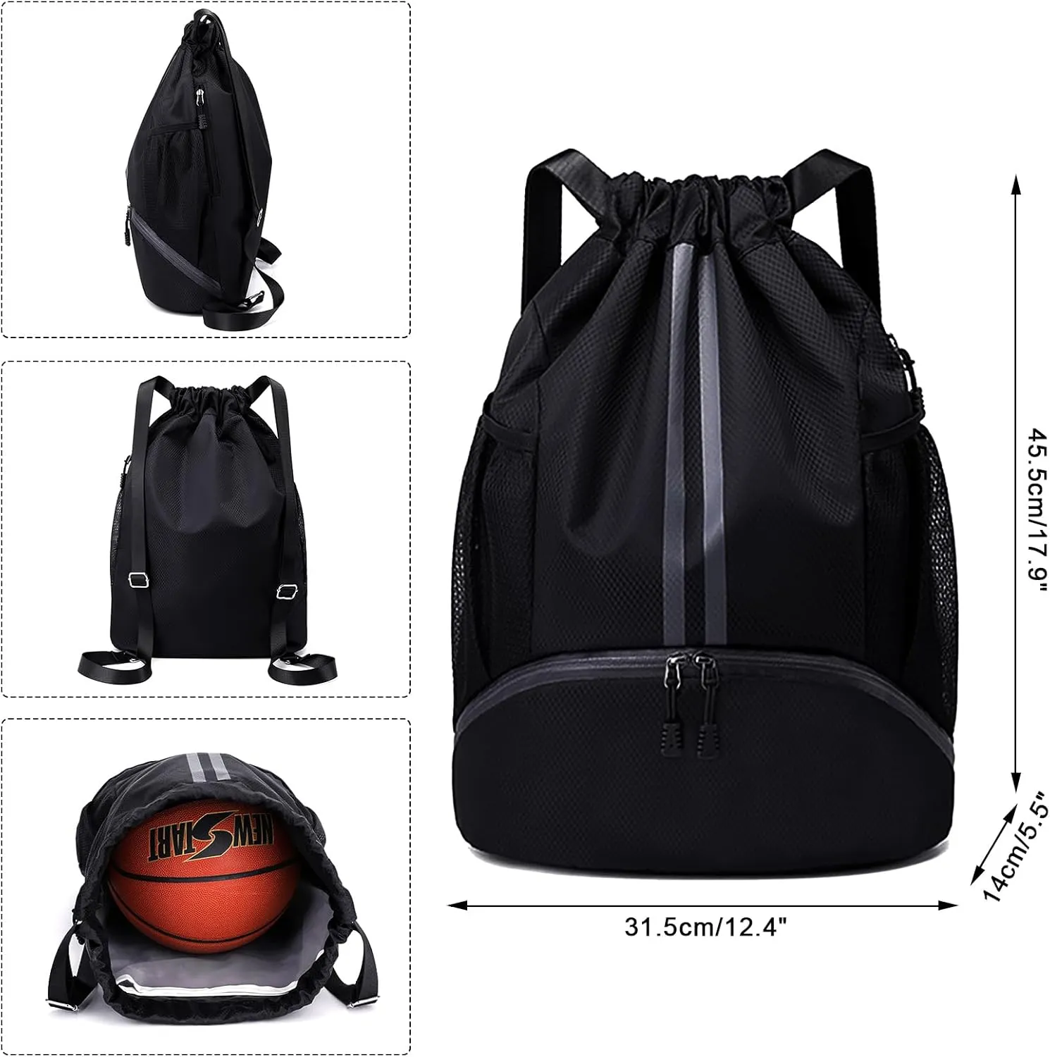 HUA ANGEL Waterproof Drawstring Backpack Lightweight Nylon Gym Bag with Shoe Compartment for Travel Swimming Sports Outdoor