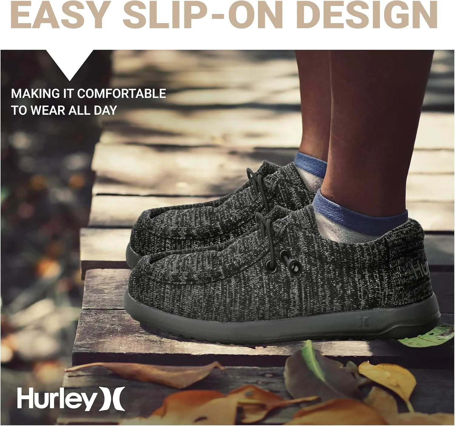Hurley Kids Elastic Lace Loafers, Canvas Shoes for Boys & Girls - Comfortable, Durable, Stylish - Kid's Fashion Sneakers, Wide Toe Shoes for Everyday Wear