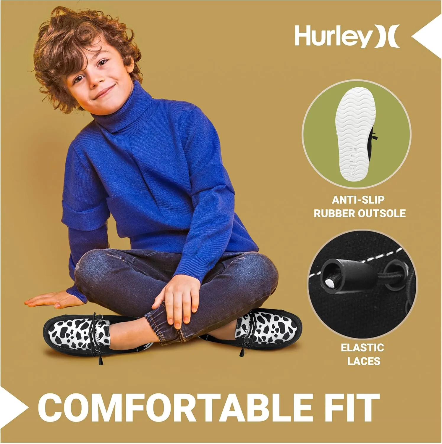 Hurley Kids Elastic Lace Loafers, Canvas Shoes for Boys & Girls - Comfortable, Durable, Stylish - Kid's Fashion Sneakers, Wide Toe Shoes for Everyday Wear