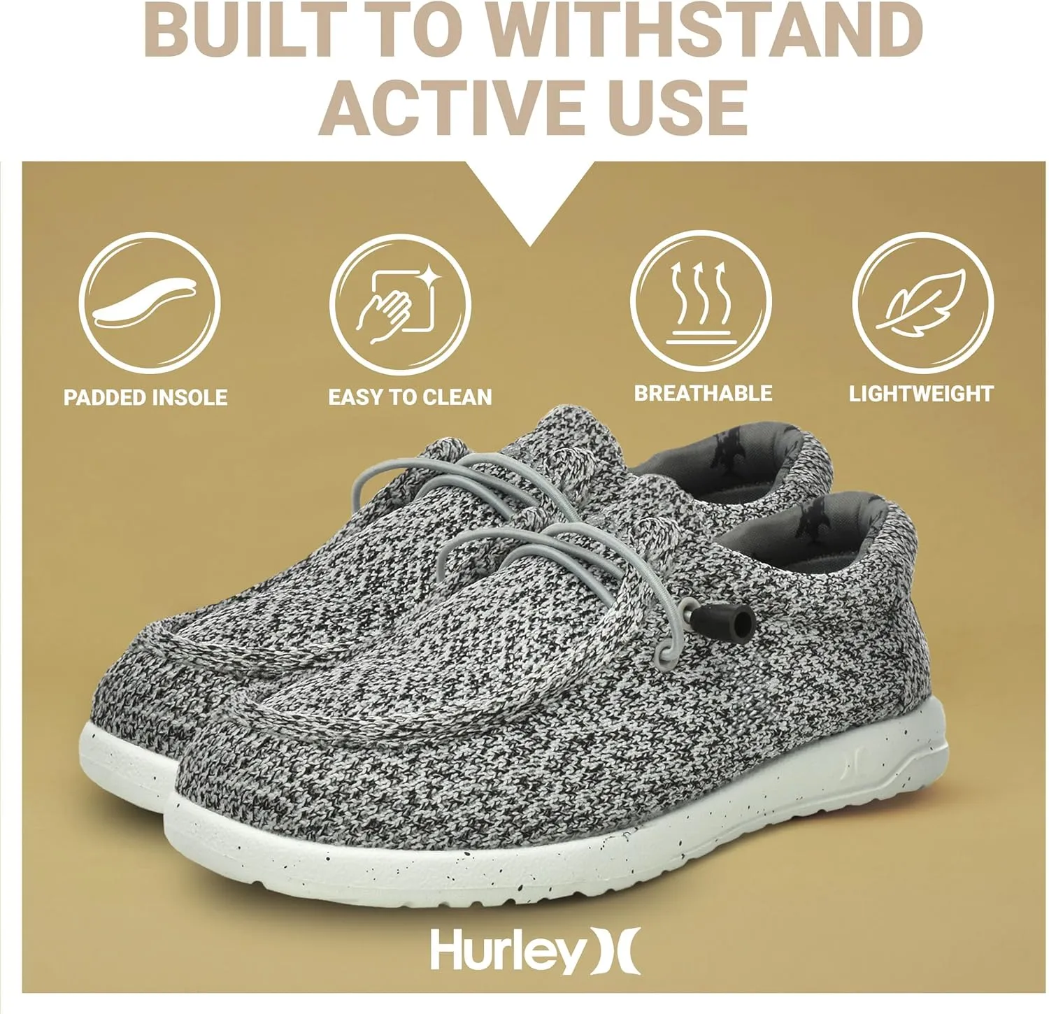 Hurley Kids Elastic Lace Loafers, Canvas Shoes for Boys & Girls - Comfortable, Durable, Stylish - Kid's Fashion Sneakers, Wide Toe Shoes for Everyday Wear