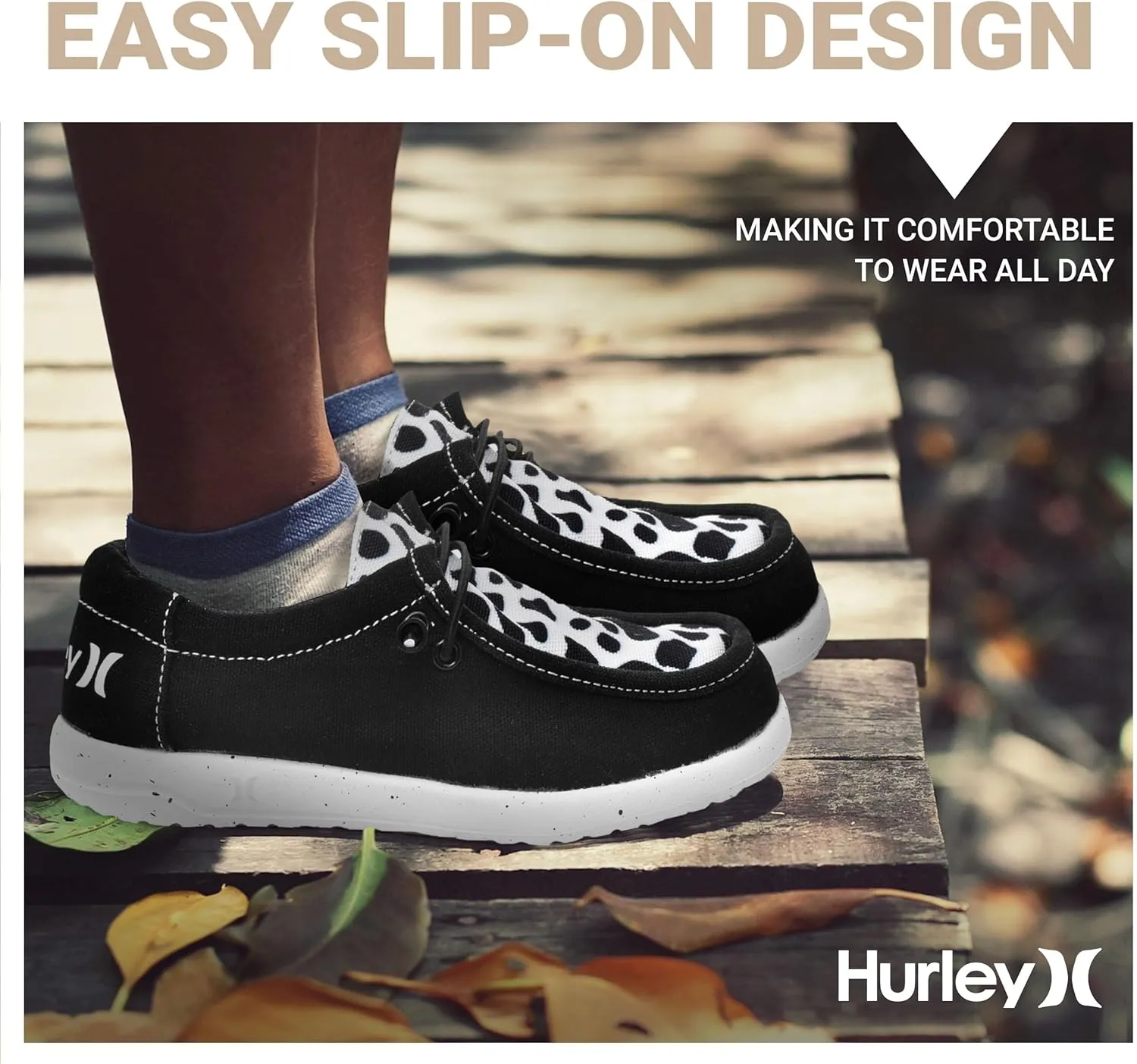 Hurley Kids Elastic Lace Loafers, Canvas Shoes for Boys & Girls - Comfortable, Durable, Stylish - Kid's Fashion Sneakers, Wide Toe Shoes for Everyday Wear