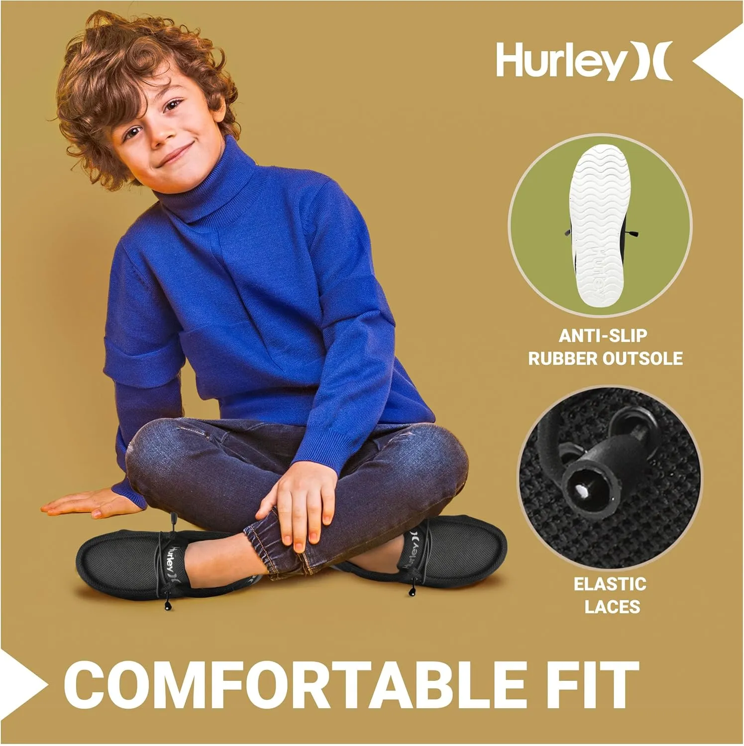 Hurley Kids Elastic Lace Loafers, Canvas Shoes for Boys & Girls - Comfortable, Durable, Stylish - Kid's Fashion Sneakers, Wide Toe Shoes for Everyday Wear