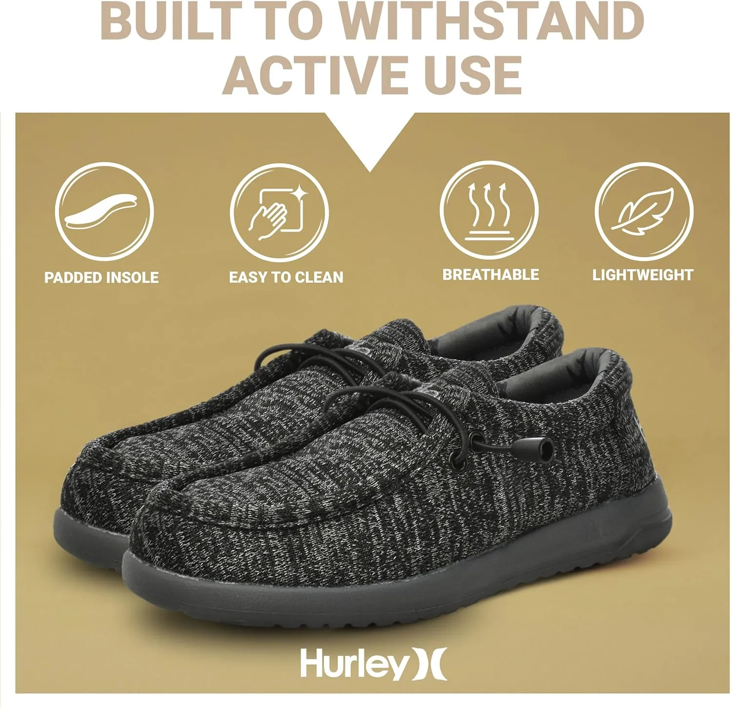 Hurley Kids Elastic Lace Loafers, Canvas Shoes for Boys & Girls - Comfortable, Durable, Stylish - Kid's Fashion Sneakers, Wide Toe Shoes for Everyday Wear