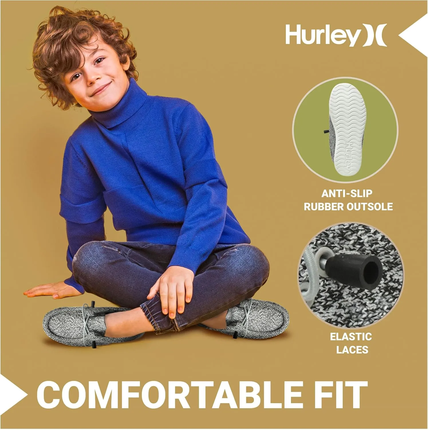 Hurley Kids Elastic Lace Loafers, Canvas Shoes for Boys & Girls - Comfortable, Durable, Stylish - Kid's Fashion Sneakers, Wide Toe Shoes for Everyday Wear