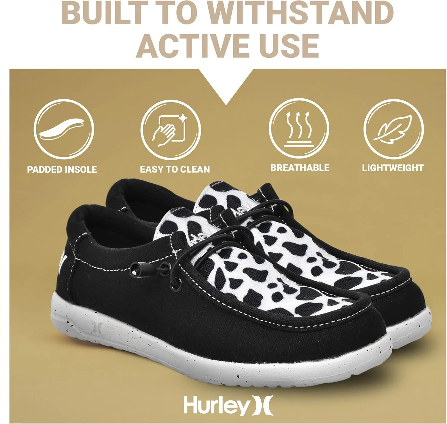 Hurley Kids Elastic Lace Loafers, Canvas Shoes for Boys & Girls - Comfortable, Durable, Stylish - Kid's Fashion Sneakers, Wide Toe Shoes for Everyday Wear