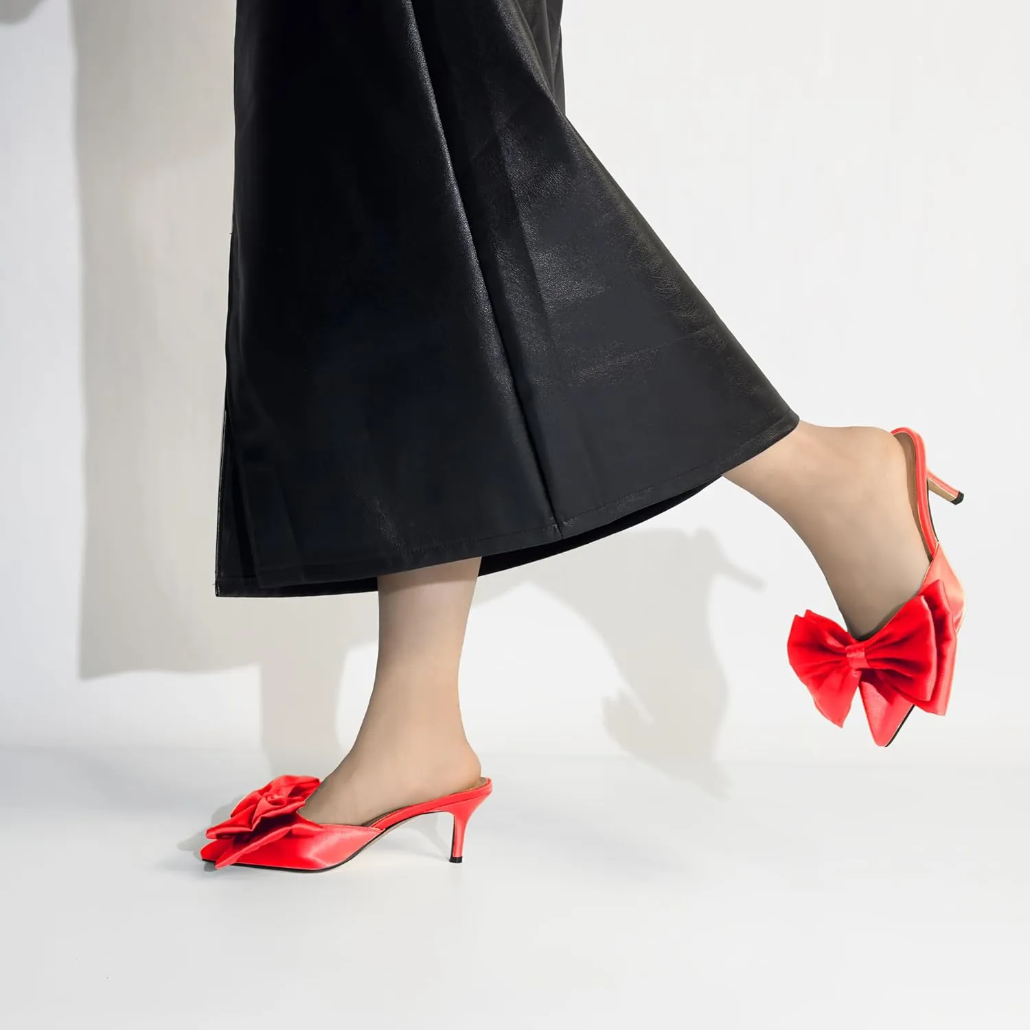 iadore Women's High Heel Sandals, 3'' Satin Closed Pointed Toe Oversized Bow Slip-on Stiletto Slippers Party Prom Casual Dress Mules
