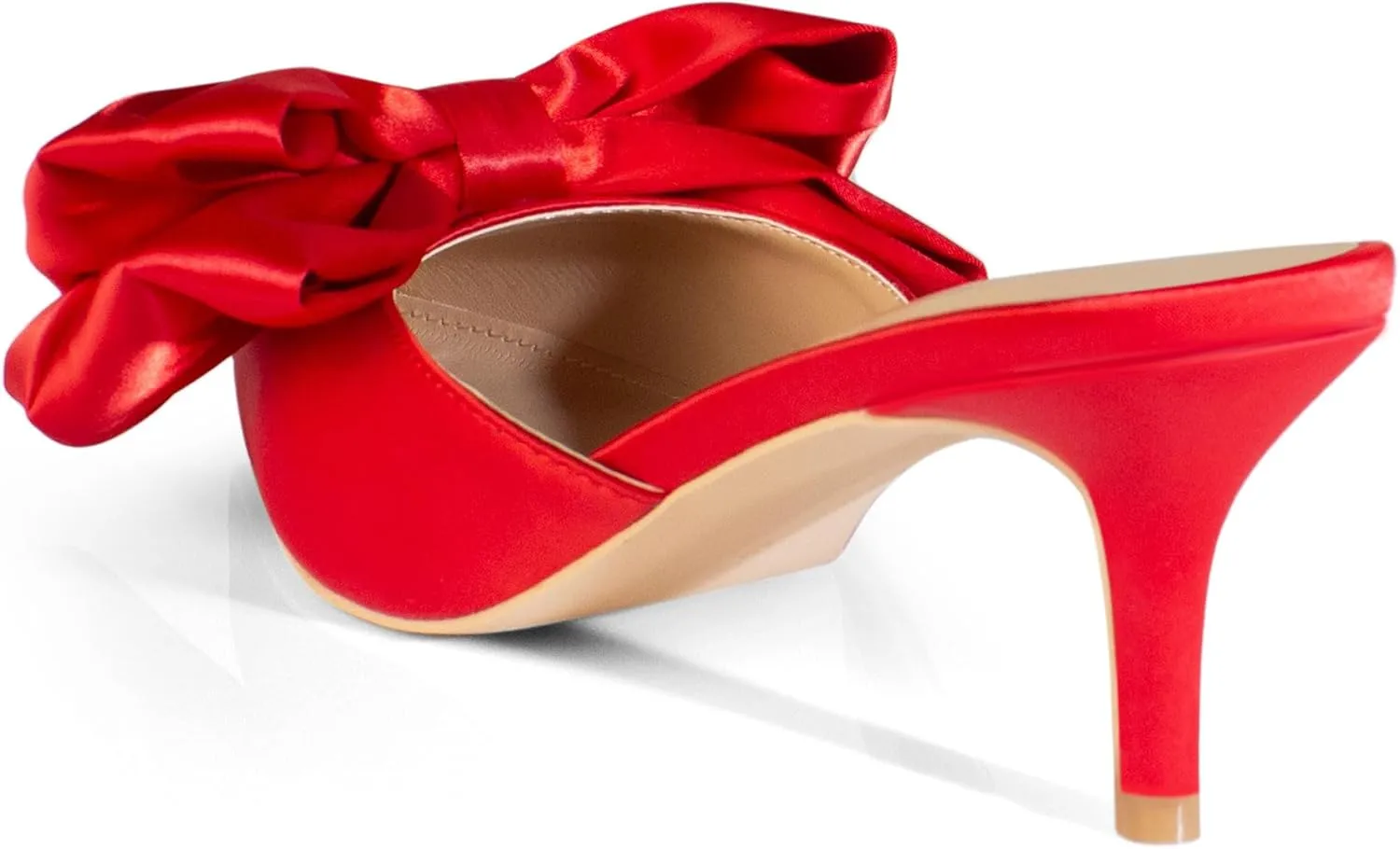 iadore Women's High Heel Sandals, 3'' Satin Closed Pointed Toe Oversized Bow Slip-on Stiletto Slippers Party Prom Casual Dress Mules