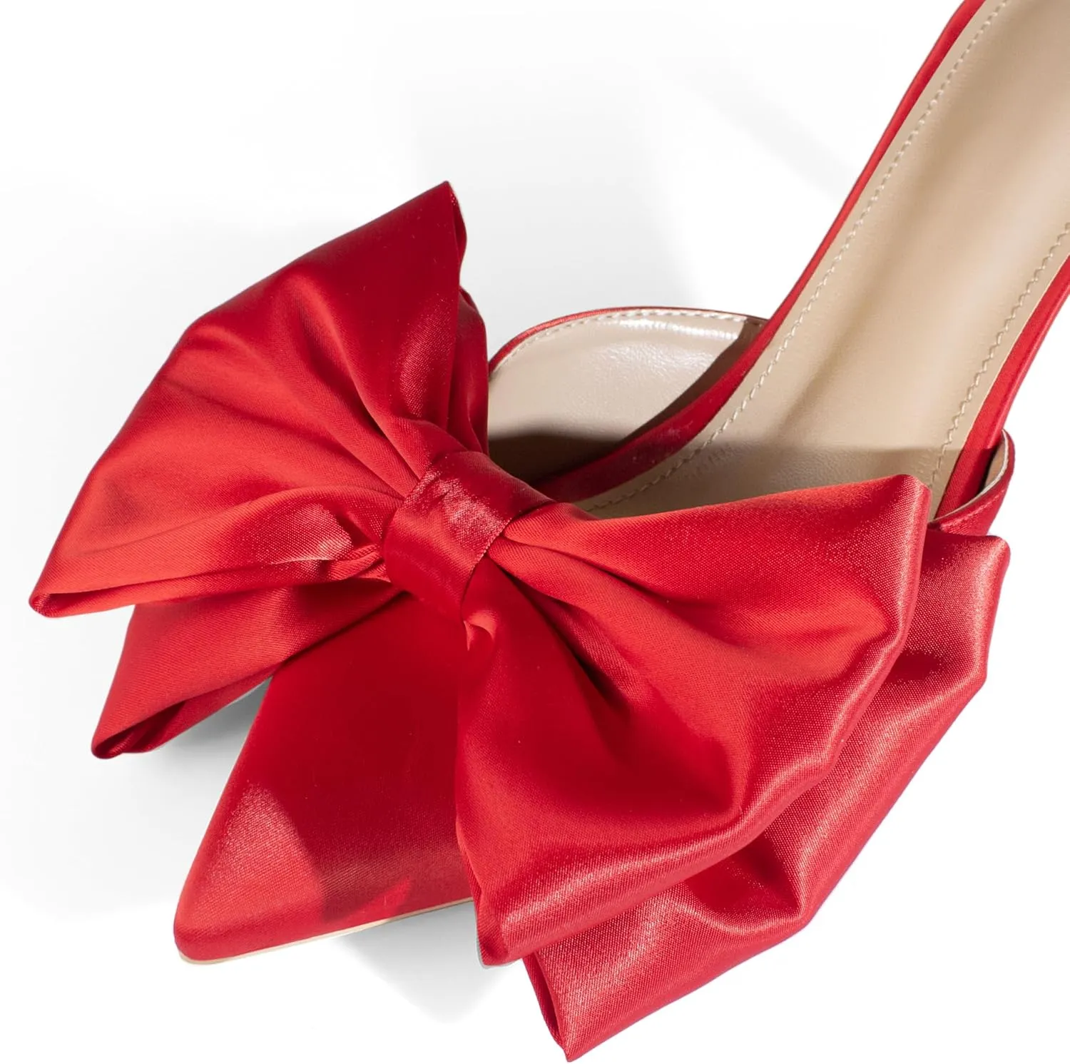 iadore Women's High Heel Sandals, 3'' Satin Closed Pointed Toe Oversized Bow Slip-on Stiletto Slippers Party Prom Casual Dress Mules