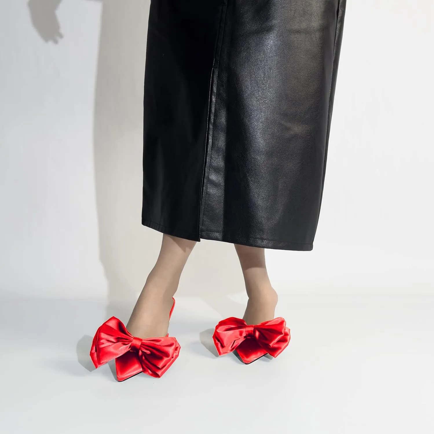iadore Women's High Heel Sandals, 3'' Satin Closed Pointed Toe Oversized Bow Slip-on Stiletto Slippers Party Prom Casual Dress Mules
