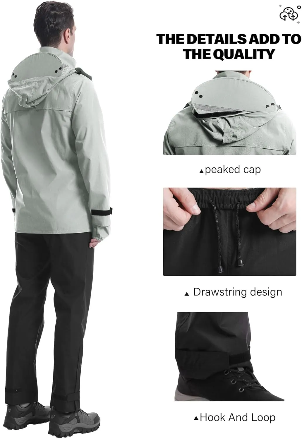 iCreek Rain Suit Waterproof Jacket with Pants 2 Pieces Breathable Lightweight Packable Raincoat with Hooded Rain Gear Unisex