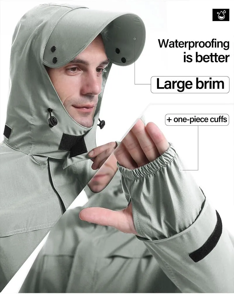 iCreek Rain Suit Waterproof Jacket with Pants 2 Pieces Breathable Lightweight Packable Raincoat with Hooded Rain Gear Unisex