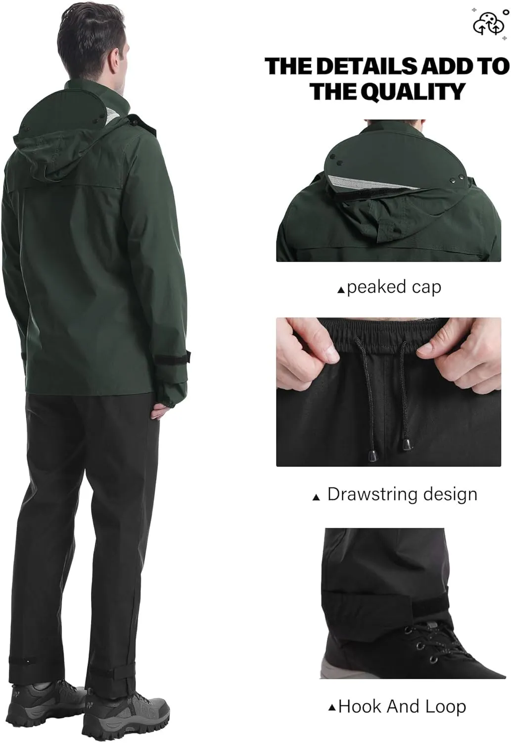 iCreek Rain Suit Waterproof Jacket with Pants 2 Pieces Breathable Lightweight Packable Raincoat with Hooded Rain Gear Unisex