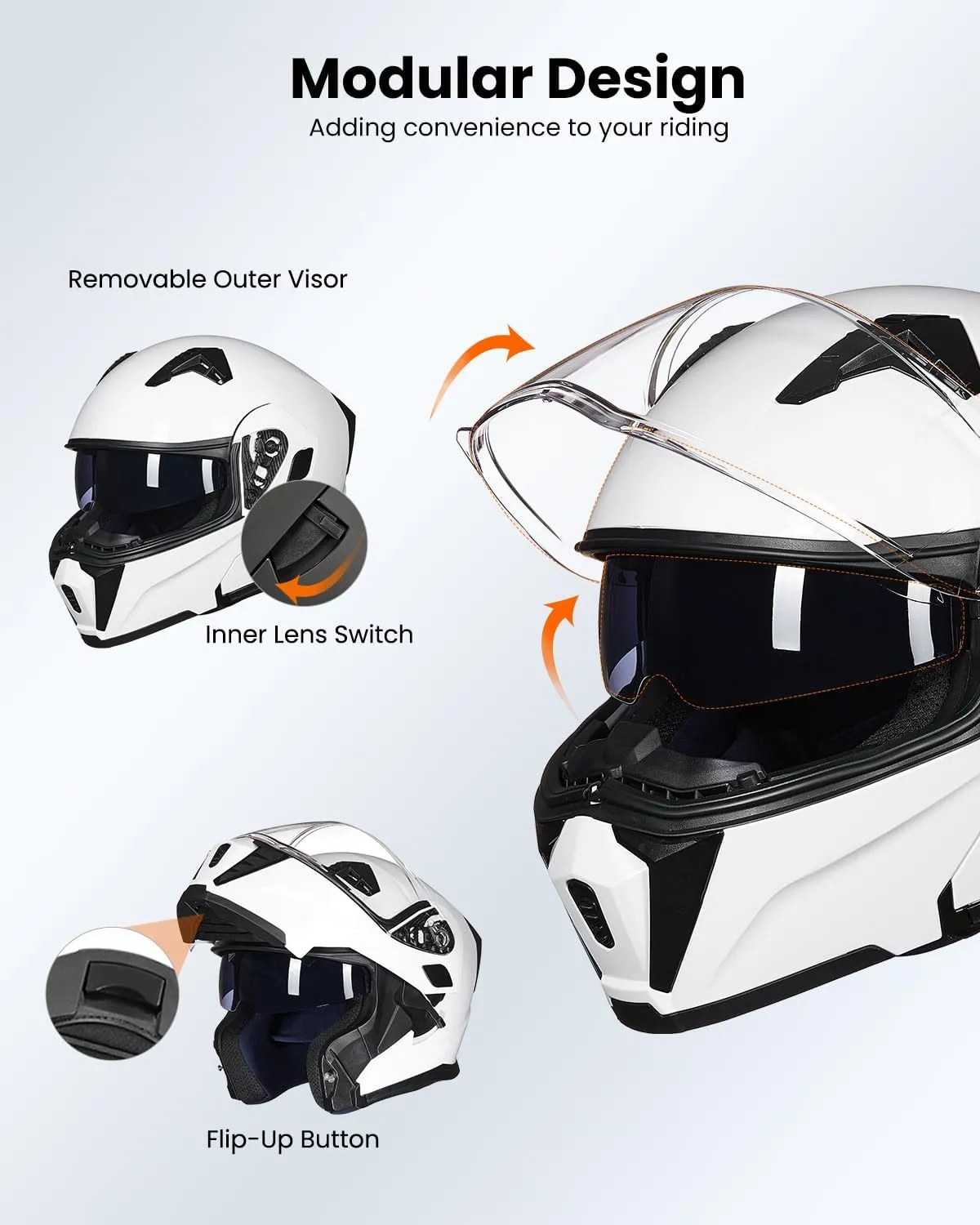 ILM Motorcycle Modular Full Face Helmet for Adult Flip up Dual Visor LED Tail Light Optional DOT