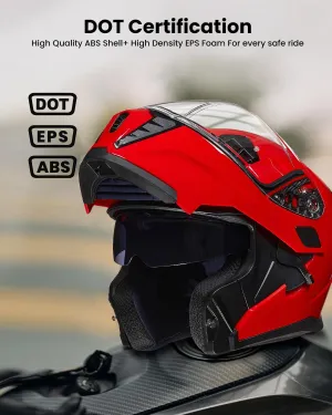ILM Motorcycle Modular Full Face Helmet for Adult Flip up Dual Visor LED Tail Light Optional DOT