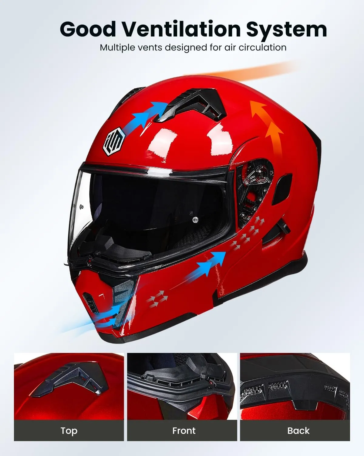 ILM Motorcycle Modular Full Face Helmet for Adult Flip up Dual Visor LED Tail Light Optional DOT