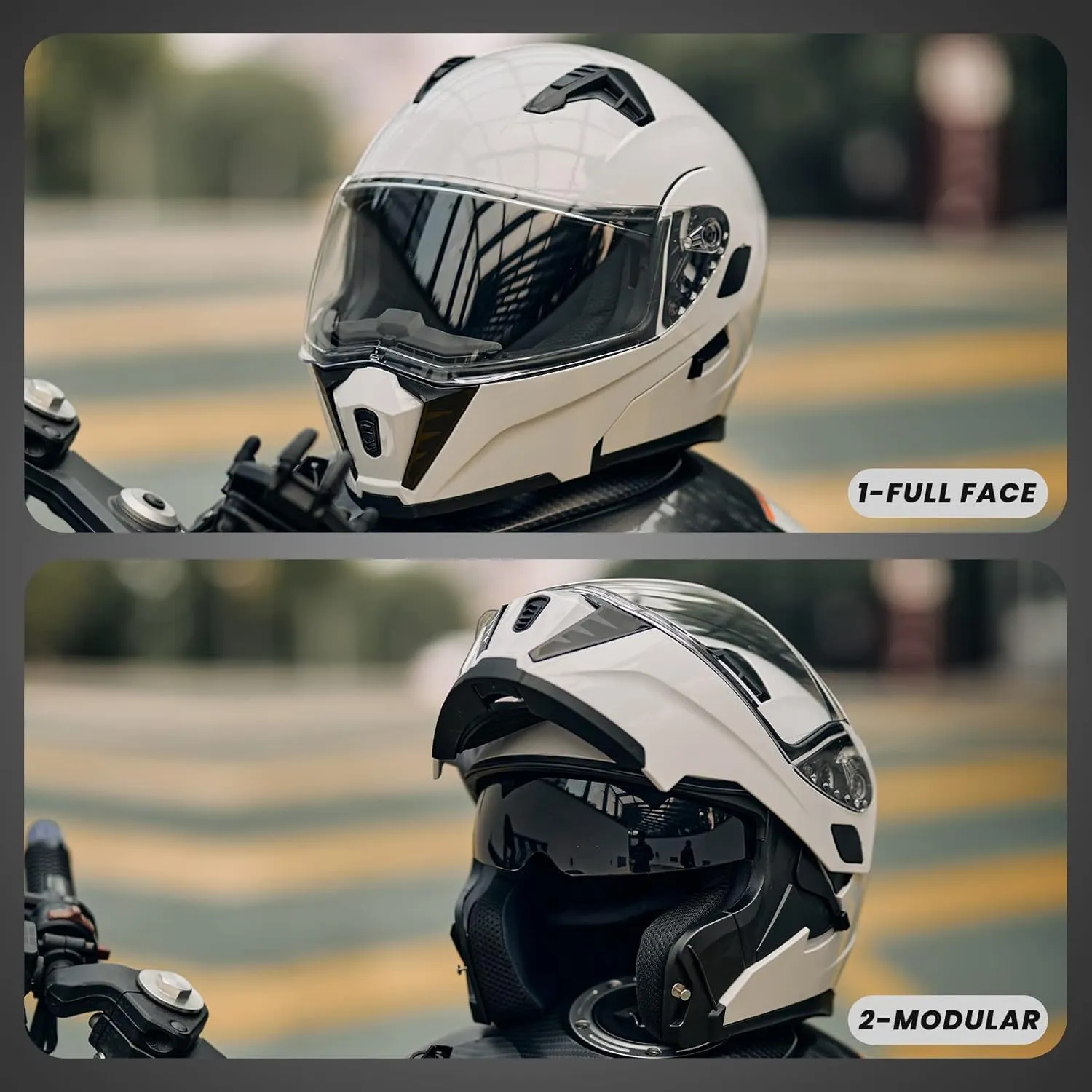 ILM Motorcycle Modular Full Face Helmet for Adult Flip up Dual Visor LED Tail Light Optional DOT