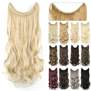 IMISSU 22'' 26'' Long Body Wavy Hair Extensions Fish Line Hairpiece Synthetic Invisible Secret Wire Headwear Flip Curly Hair Extension Pieces (26 Inch, Beach Blonde)